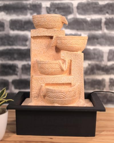 Image of Water Fountain for Home Tabletop Indoor Water Fountain for Living Room Waterfall Fountain Indoor Home Decor Table Top Fountain Waterfall Showpiece Indoor Fountain (Creamy & Light Pink)