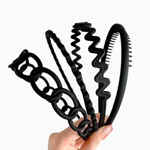 Xuxuejing Kit de diademas de plástico, superficie mate, diademas con dientes de peine para mujeres y niñas, 4 piezas para diferentes ocasiones, color negro