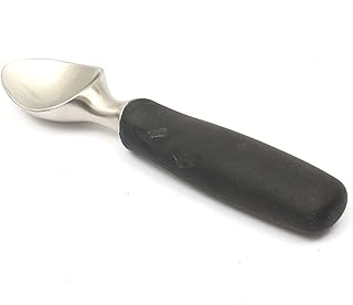 Gobutevphver Cucchiaio da Gelato Antiscivolo in Acciaio Inossidabile 304 con Manico Morbido Pratico utensile da Cucina Cucchiaio da Gelato ergonomico con Impugnatura in Gomma - Nero 20,5x4,4x2,5 cm