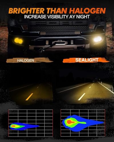 Image of SEALIGHT 9145 H10 Yellow LED Fog Light Bulbs, 13,000LM 600% Brightness 9045 H10 Led Bulb Yellow Fog Lamps, 3000K Amber Strong Penetration 9140 9040 LED Fog Light Bulbs RV Interior Lighting (Pack of 2)