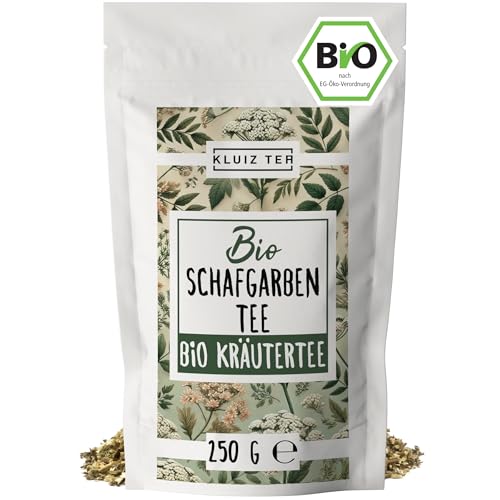 Schafgarbentee Bio lose - 250 Gramm Bio Schafgarbenkraut geschnitten I 100% Schafgarbe getrocknet aus Biologischem Anbau by KLUIZ TEA