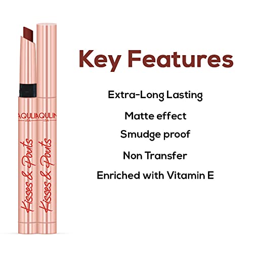 Image of JAQULINE USA Kisses & Pouts Matte Lipstick | Transfer Proof | Smudge Proof | Enriched with Vitamin E | Lightweight | High-Impact Colour | Long Lasting | 1.4g (Steamy Kiss)