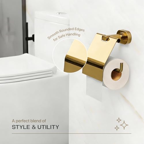 Image of LAPO Toilet Paper Holder for Bathroom, 304 Stainless Steel Tissue Paper Roll Holder, Wall Mounted Toilet Roll Holder, Toilet Tissue Holder, Anti Rust Protection, Gold Finish, 25 Years Warranty - KIK
