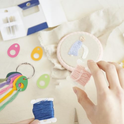 Image of BENECREAT 80Pcs 8 Colors Paper Thread Drops, 1.97x1.4Inch Teardrop Floss Bobbin Drops Cross Stitch Thread Organization with Iron Floss Ring for Craft DIY Sewing Storage