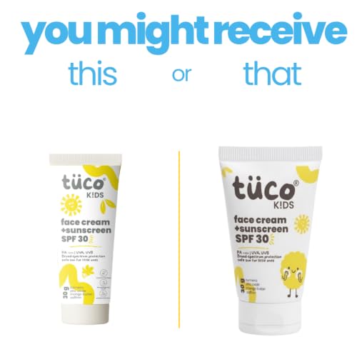 Image of Tuco Kids 2 in 1 Face Cream + Sunscreen SPF 30 with Saffron oil for Kids | Ages 2-5, 5-10, 10-15 | UVA /UVB PA++++ | Broad Spectrum | Benzophenone- 3, Avobenzone Free | 30 gm (Pack of 2)