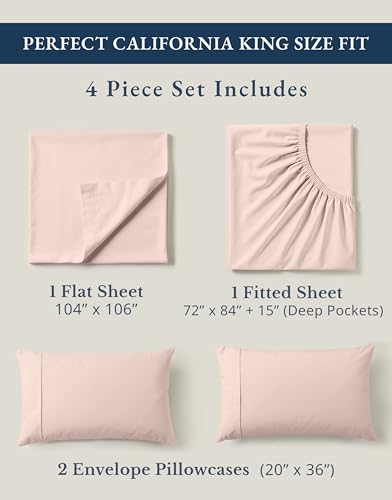 Image of LANE LINEN 100% Organic Cotton Fully Elasticized California King Sheet Set, Low Pilling Fade Resistant Machine Washable Naturally Cooling Mercerized Soft & Comfy Cotton Sheets - Sepia Rose