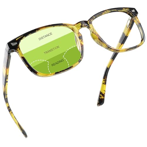 Image of YEIN Progressive Multifocus Reading Glasses, Spring Hinge Blue Light Blocking Glasses for Women Men, No Line Multifocal Readers with Clear Lenses (yellow tortoise,+0.00 /+2.00 magnification)