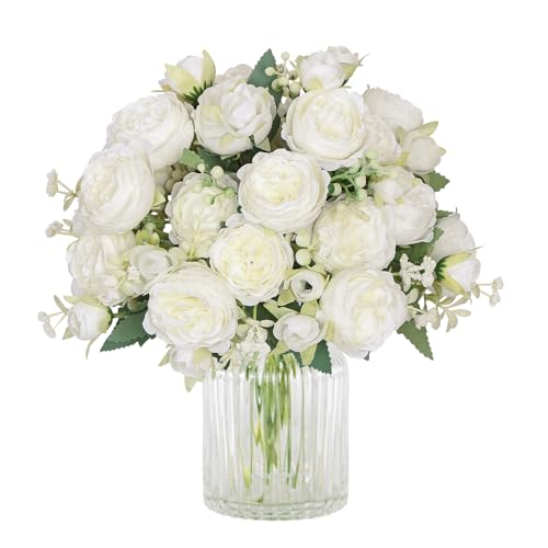 SOMYTING Pfingstrose Künstliche Blumen 2 Bündel Künstliche Pfingstrose blumenstrauß Weiße Blumen Seidenpfingstrosen Blumensträuße für Hochzeit Partei Tischaufsätze Blumenarrangement Heim Küche Dekor