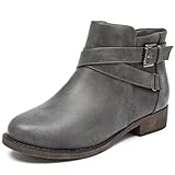 Ataiwee Women's Ankle Boots - Cover with Buckle Strap, Comfortable Platform, Round Toe, Classic Side Zip, Low Chunky Heel Comfort Slip On Fashion Grey Boots.(PU,7.5)