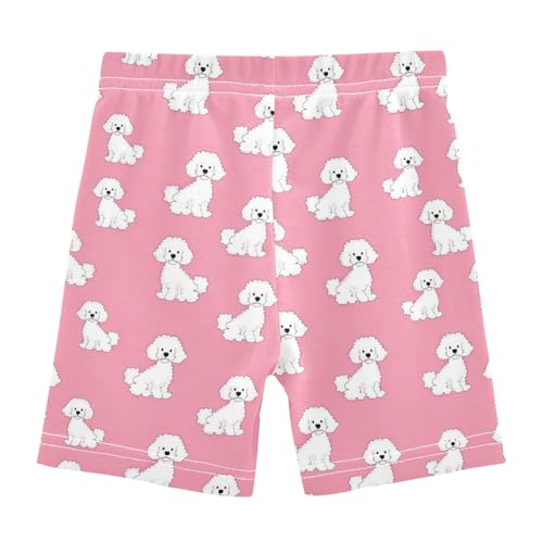 White Poodle Dog Print Girls Shorts Elastic Waist Sports Shorts Girls Leggings Pants for 4-10 Years2