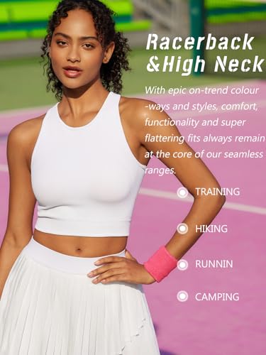Image of RUNNING GIRL Sports Bras for Women High Impact Seamless Ribbed Longline High Neck Workout Crop Tank Tops(BX3067White,S)