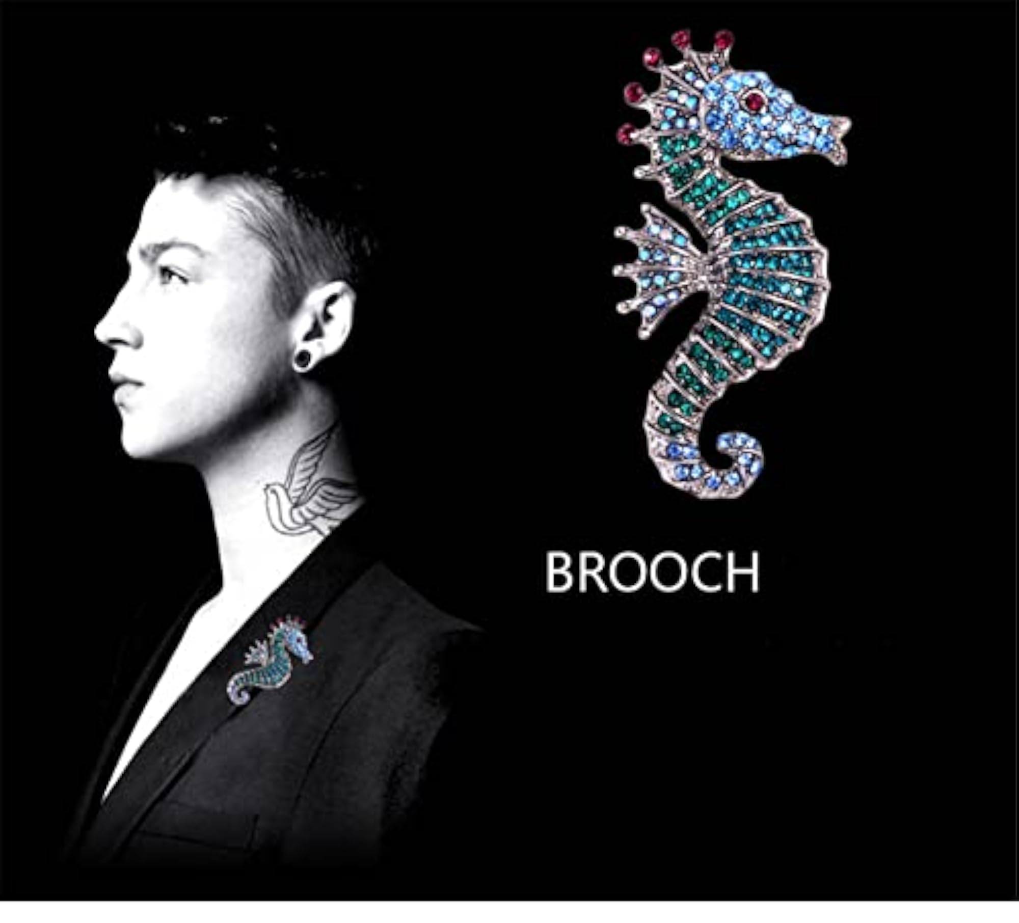 Sparkling Rhinestone Seahorse Brooch Pin, Cute Lapel Pin