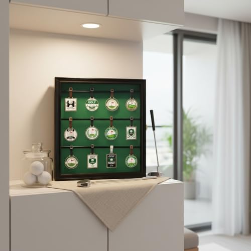 Image of Golf Club Bag Tag Collection Display Case Holds Wall Mount Wooden Shadow Box W /98% UV Acrylic Door Lockable Storage Box for Collection (Black - Bag Tag Frame)