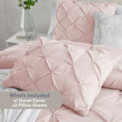 Image of Nestl California King Duvet Cover Blush - Soft Double Brushed Duvet Set with Button Closure & Corner Ties, 3 Piece Luxurious Pinch Pleated Duvet Cover Set 104x98 Inches with 2 Pillow Shams