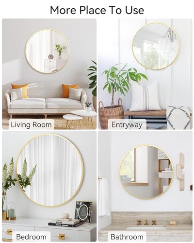 Round Mirror, 36 Inch Gold Bathroom Mirror for Over Sink, Mirrors with Metal Frame, Large Stylish Round Mirrors, Wall Mirror for Bathroom, Entryway, Vanity, Bedroom