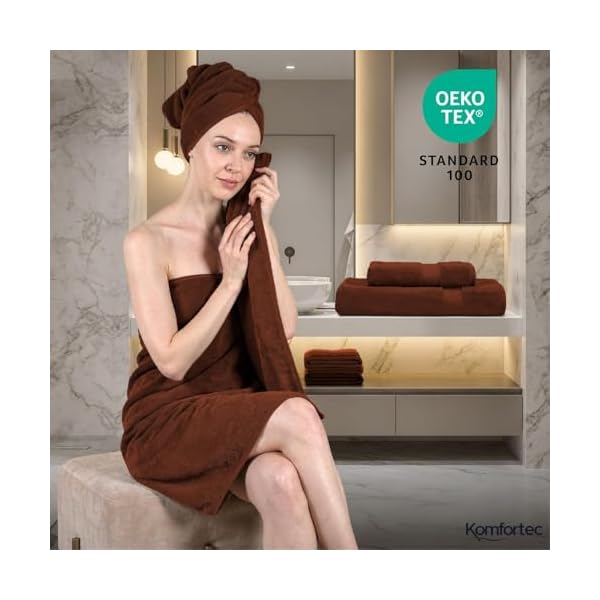 Komfortec Ensemble de Serviettes 8 Pièces, 4 Serviettes de Bain 70x140 cm et 4 Essuie-Mains 50x100 cm, 100% Coton, Marron/Beige