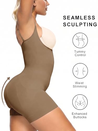 Image of SHAPERX Open Bust Shapewear Tummy Control Bodysuits for Women Seamless Compression High Waisted Body Shaper
