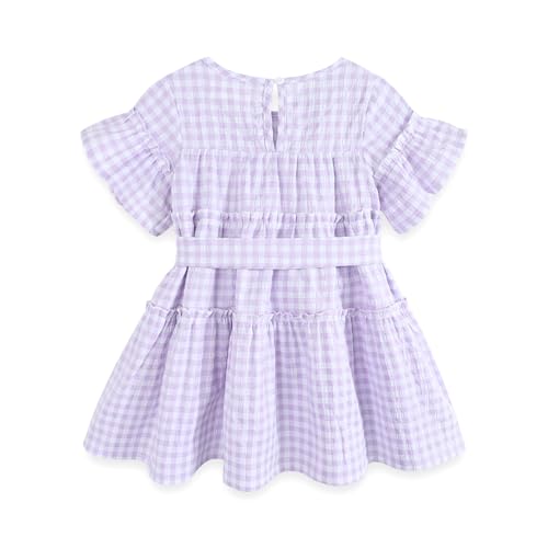 Little Girls Plaid Ruffle Skirt Dress Short Sleeve, Kids Summer3