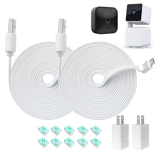 10FT L-Shaped Connector Power Extension Cable with Charger for Wyze Cam Pan V3, Blink Outdoor (3rd Gen) Camera, Flat Charging Power Cord with Adapter (Not for Wyze Cam V3), White, 2Pack