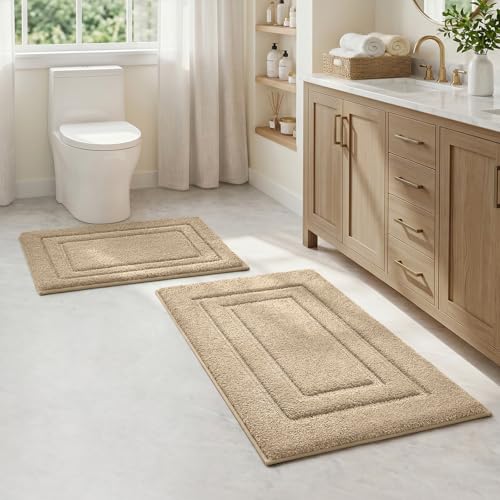 HOMEIDEAS Boho Bathroom Rugs, Modern Farmhouse Bathroom Decor, Super Soft and Absorbent Shower Mats, Non Slip, Machine Washable Bath Mat for Farmhouse Decor, 20' x 32' + 16' x 24'