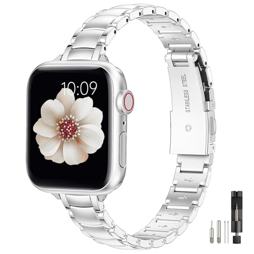 Ya en manzanajugosa.com: MioHHR Correa Compatible con Correa Apple Watch 40mm 38mm 41mm 42mm (Series 10/11), Correas Delgada de Acero Inoxidable Para Mujer Para iWatch Series 11 10 9 8 7 6 5 4 3 2 1 SE,Plata