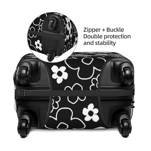 Vintage White Black Flowers Travel Luggage Cover Fits 18-32 Inch Luggage, Elastic Suitcase Cover Protector with Concealed Zipper for Wheeled Suitcase Tsa Approved4
