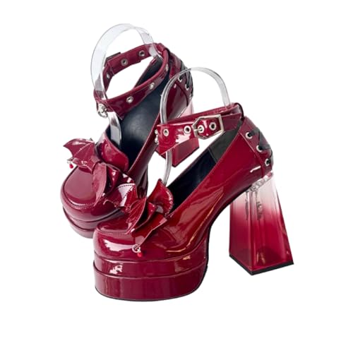 ZQW Women's Platform Mary Janes Dress Pumps Chunky High Heel Gothic Y2K Lolita Shoes Patent Leather Ankle Strap Cosplay