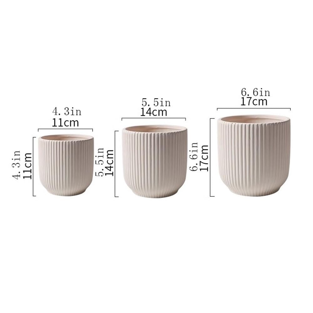 Pot De Fleur Exterieur Pot de fleur rond beige avec stries, pot de plante de table en céramique, récipient décoratif de fleur botanique for chambre à coucher, bureau, jardin, patio Pots De Pépinière(P