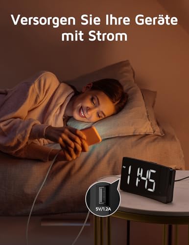 GOLOZA Projektionswecker Nachttisch, Wecker Digital mit 180° Projektor, 3-stufige Helligkeit, klares LED-Display, USB-Ladegerät, progressive Lautstärke, 9Min-Schlummer, 12/24H, Wecker für Schlafzimmer