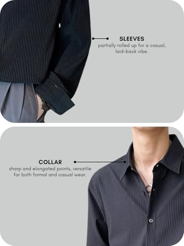 GRECIILOOKS Men's Formal Button Down Shirt – Slim Fit Polycotton Shirt's for Men | Textured Full Sleeve| Business & Meeting Ready (Available in Plus Size and Combo Pack of 2)