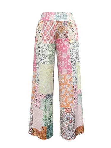 Women's Patchwork Graphic Pant Colorblock High Waisted Straight Leg Boho Pants3