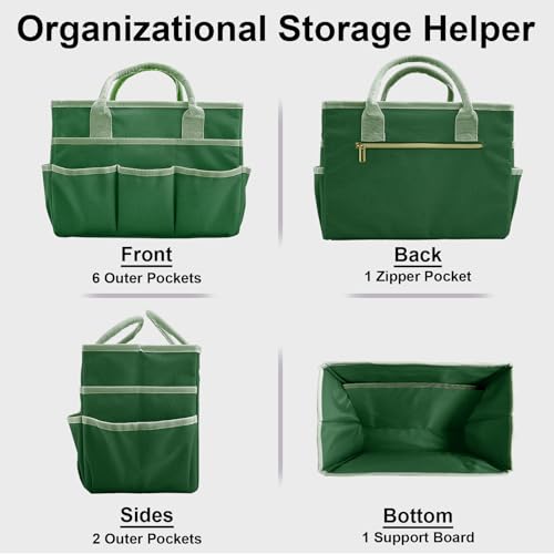Image of Cupohus Art Organizer Craft Storage Tote Bag with Pockets and Handles, Oxford Fabric Carrying Caddy for Teacher, Officer, Artist, Traveler, and more -Green