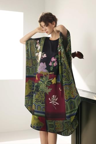 100% Pure Mulberry Silk Batwing Tunic Dress/Luxury Nightgown Plus Size 2-in-1 Design, Plus Size and Oversized3