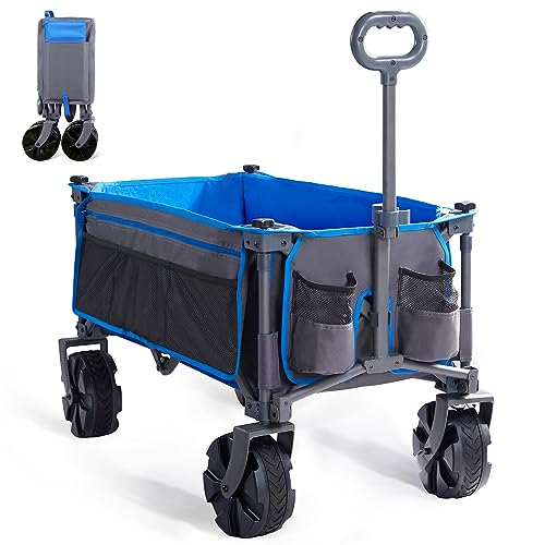 Ohuhu Bollerwagen Faltbar 145L – 180kg Belastbar, Mit Seitentasche, Klappbar Ohne Montage, Verstellbarer Griff