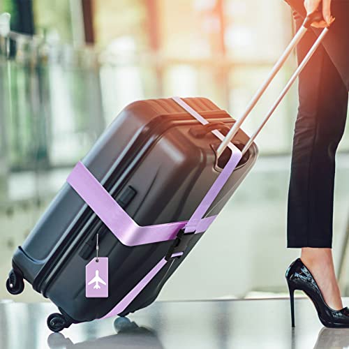 Image of Weewooday 8 Pcs Luggage Straps Suitcase Tags Set for TSA Approved, 4 Travel Adjustable Suitcase Belt, 4 Silicone Luggage Tags with Name ID Card Travel Accessories(Light Purple,Airplane)