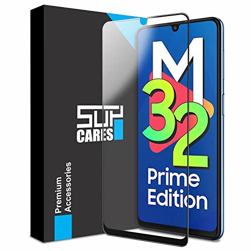 Image of SupCares Tempered Glass for Samsung Galaxy M32 Prime Edition, M32, A32, F22, and Galaxy A31 (6.4 Inch) With Installation Kit | Military-Grade Gorilla Screen Protector | Edge to Edge Coverage | Black