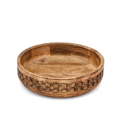 Indus Lifespace Frutero de madera de mango para frutas, ensaladas y galletas para encimera de cocina o centro de mesa de Navidad de granja (10 x 10 x 2.5 pulgadas)