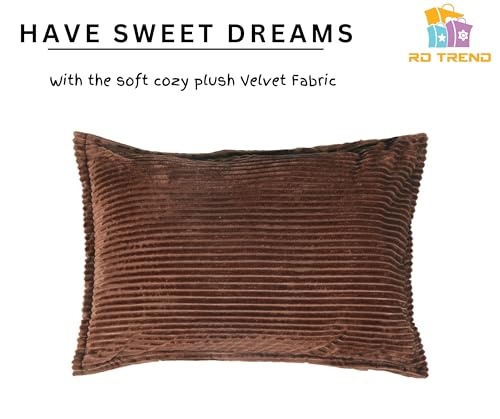 Image of RD TREND Presents Velvet 250 GSM Self Stripe Pillow Cover Set of 2 with Zipper, Size -18 inch x 28 inch Inches (45x71 Cm) (Coffee)