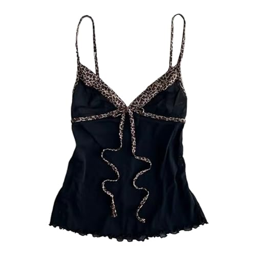 Damen Sexy Spaghettiträger Tops - Vintage Y2K Geparden-Print Cropped Camisole Slim Fit Ärmelloses Tank Top für Sommer Sexy Casual Streetwear Ausgehen Party Emo Grunge, #1, S