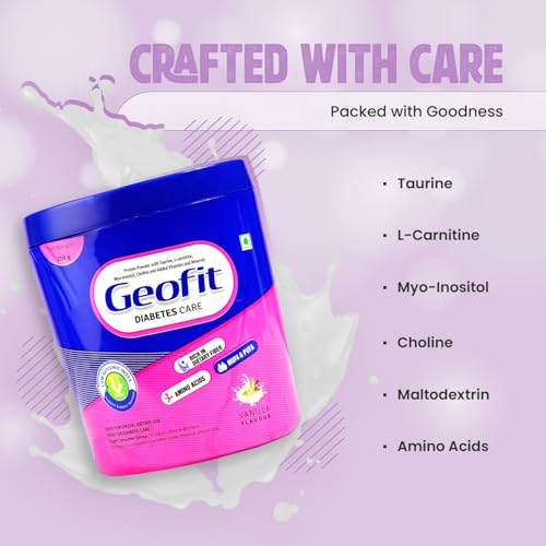 Image of Geofit Vanilla Diabetic Protein Powder 250g | Supports Gut Health & Digestion | Antioxidant Rich | No Added Sugar | Rich in Fiber & Amino Acids | Best Diabetic Care Protein for Men & Women