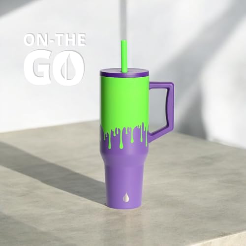 Image of Elemental Spill Proof 40oz Insulated Tumbler with Handle & Straw Travel Mug | Stainless Steel Commuter Travel Coffee Mug for Cold Beverages, Includes 2 Straws & a Spill Proof Lid for Everyday Use