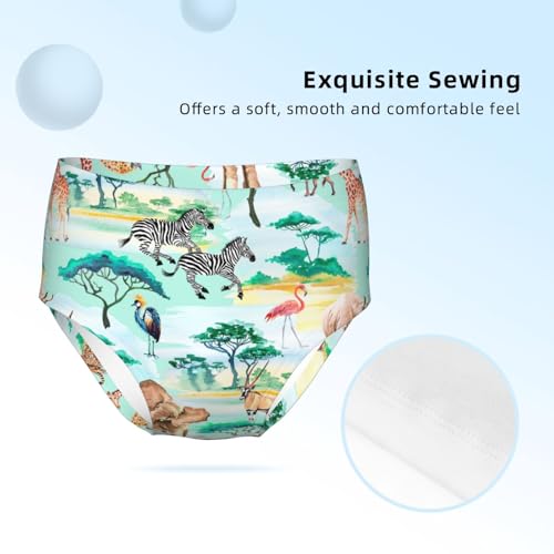 Watercolor African Animals And Birds Girls' Underwear Soft Cotton Little Girls Panties Comfort Briefs3