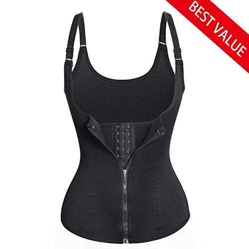 Chumian Adjustable Straps Waist Training Cincher Corset Vest With Zip & Hook,Modern Underbust Slimmer Exercise Slimming Bodysuit (Medium, Black)