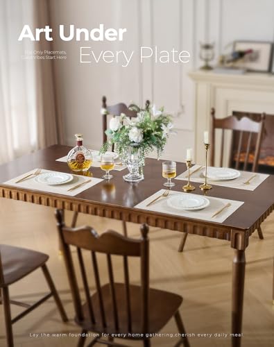 Leetaltree Beige White Placemats Set of 20 - Heat Resistant Non-Slip Place mats for Dining Table, Washable Durable PVC Vinyl Woven Table Mats(Beige White, 20)