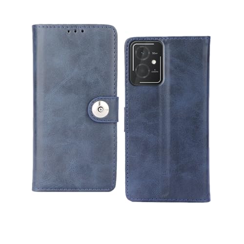 Image of amazon basics HMD Vibe 5G Flip Cover | Card Pockets Wallet & Stand | Flip Cover for HMD Vibe 5G (Blue Button)
