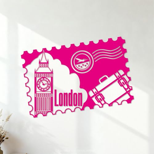 Stickers muraux Timbre-poste Londres Angleterre Big Ben Voyage 54.6x76cm Personnalisation RoseRouge