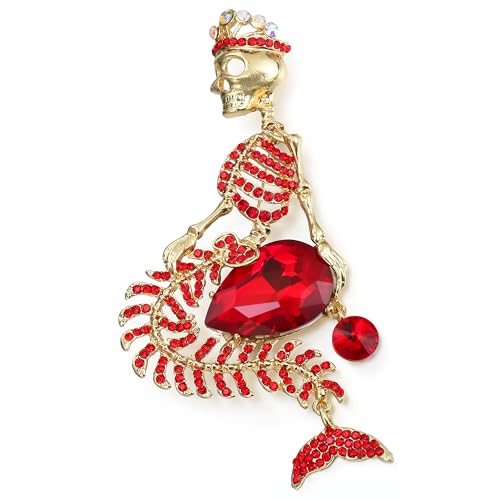Image of EVER FAITH Women's Austrian Crystal Halloween Mermaid Skull Crown Teardrop Brooch