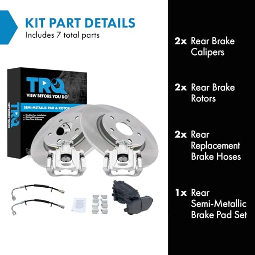 Image of TRQ Rear Brake Pad and Rotor Set Semi Metallic Rotors Calipers Hoses Compatible with 2012 Volkswagen Routan