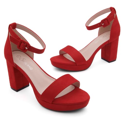 Image of Shoe Land Platform Heels for Women | 3.75 Inch Chunky Block Heeled Sandals with Ankle Strap | Open Toe Strappy High Heels for Wedding, Party & Formal Events