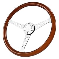 Acclcors Universal Racing/Golf Cart Holzlenkrad, 15 Zoll 6 bolzen Holzmaserung Racing Lenkrad, Klassisches Vintage Nostalgie Stil mit Hupentasten